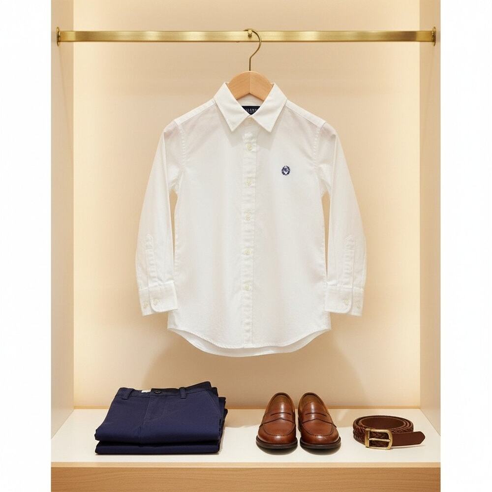 Ralph Lauren Boys White Button Down Dress Shirt-Size 10-Classic Preppy Cotton